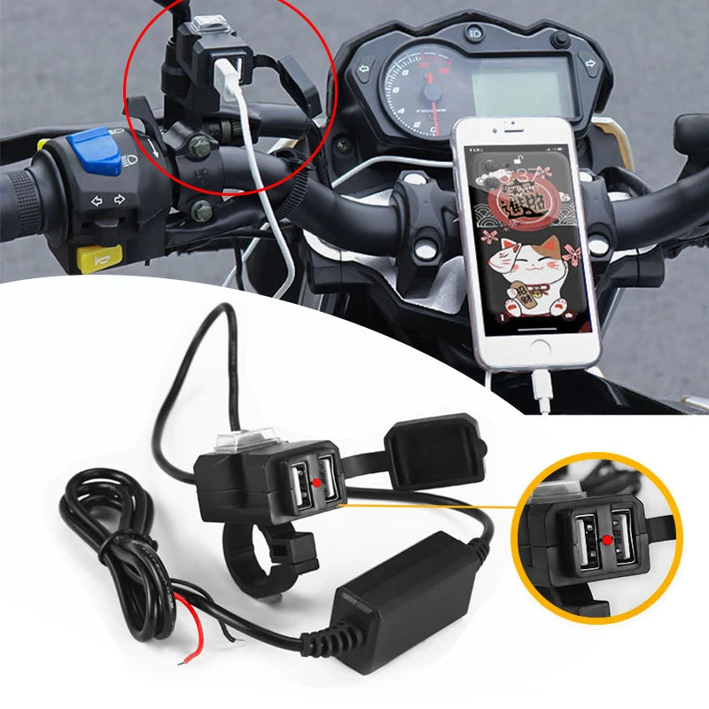 12V Dual USB Fast-Charging Motorcycle Charger – Universal Waterproof Bike Charging Socket
