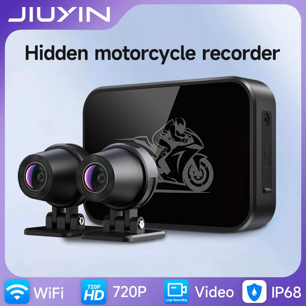 JIUYIN Dual Lens Motorcycle Dash Cam 720P/1080P Front & Rear Waterproof WiFi Night Vision Loop Recording Motorcycle Camera DVR Black Box G-Sensor