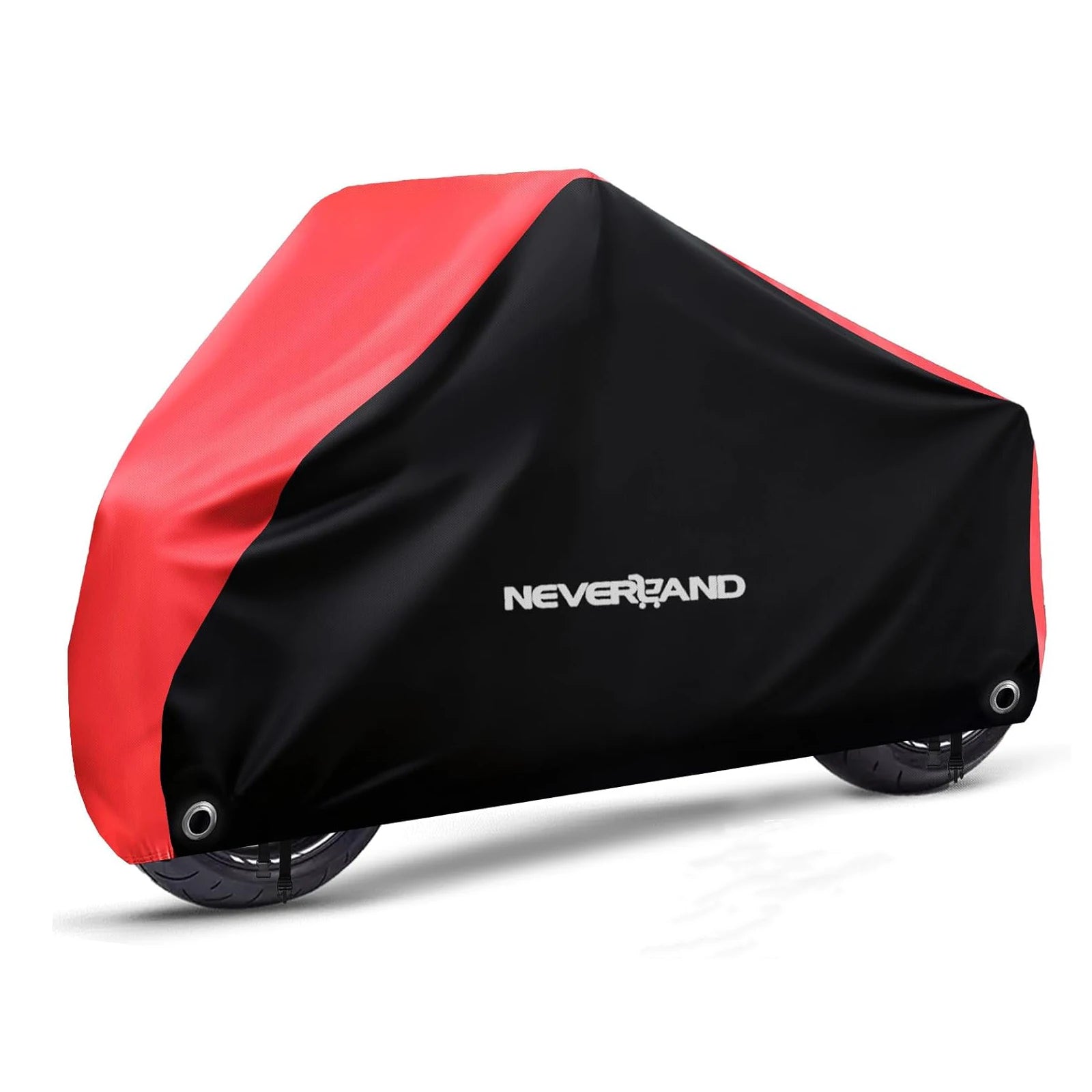 NEVERLAND Motorcycle Cover Waterproof Outdoor Heavy Duty with 2 Lock Holes All Season Indoor Outdoor Universal Motors Cover – 300D Oxford Cloth PU 1500Pa Red Adjustable Elastic Band 1 Year Warranty
