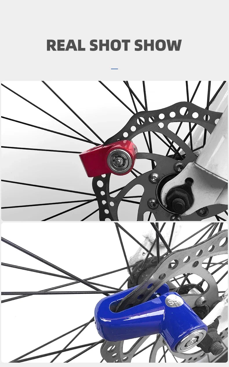 Disc Brake Lock Anti-Theft Security Lock Universal Motorcycle Bicycle Scooter Wheel Safety Theft-Protection Padlock – 5.5mm Lock Rod Metal Blue Red Black