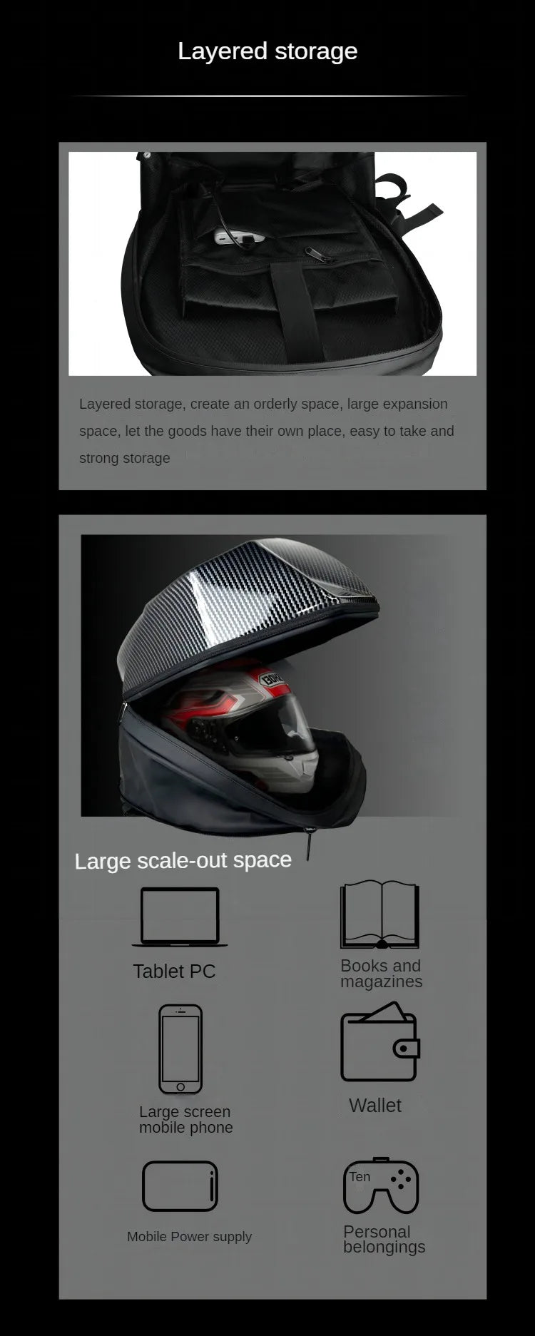 Motorcycle Backpack – NR Spark L E D Eyes Hard Shell Waterproof Helmet Bag