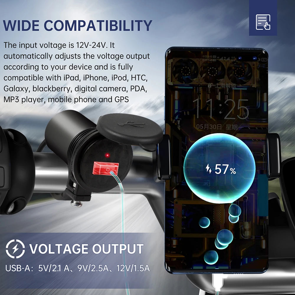 12V Waterproof Motorcycle USB Charger – Phone Charging Port with Power Switch