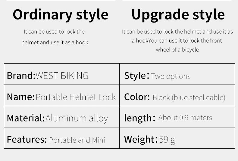 WEST BIKING Mini Bike Helmet Lock Portable Aluminum Alloy Bicycle Motorcycle Anti-theft Safety Lock MTB Road Bike Accessories