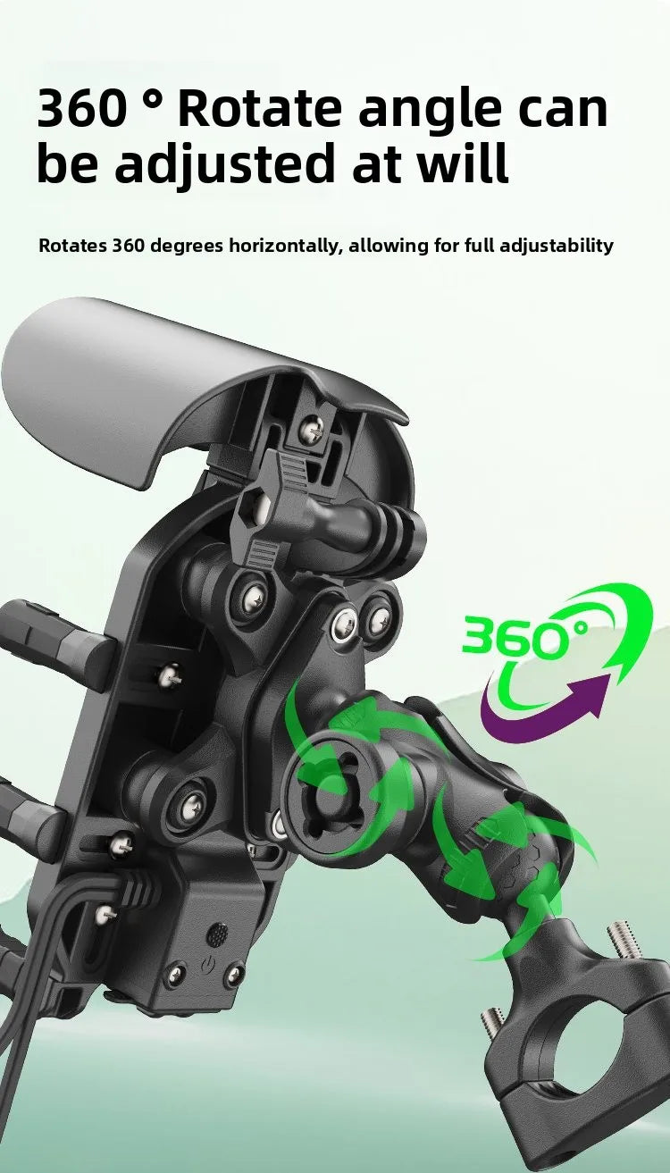 New Motorcycle Phone Holder, 15W Fast Wireless Charging, Shockproof Navigation Bracket with Anti-Theft Lock, Universal