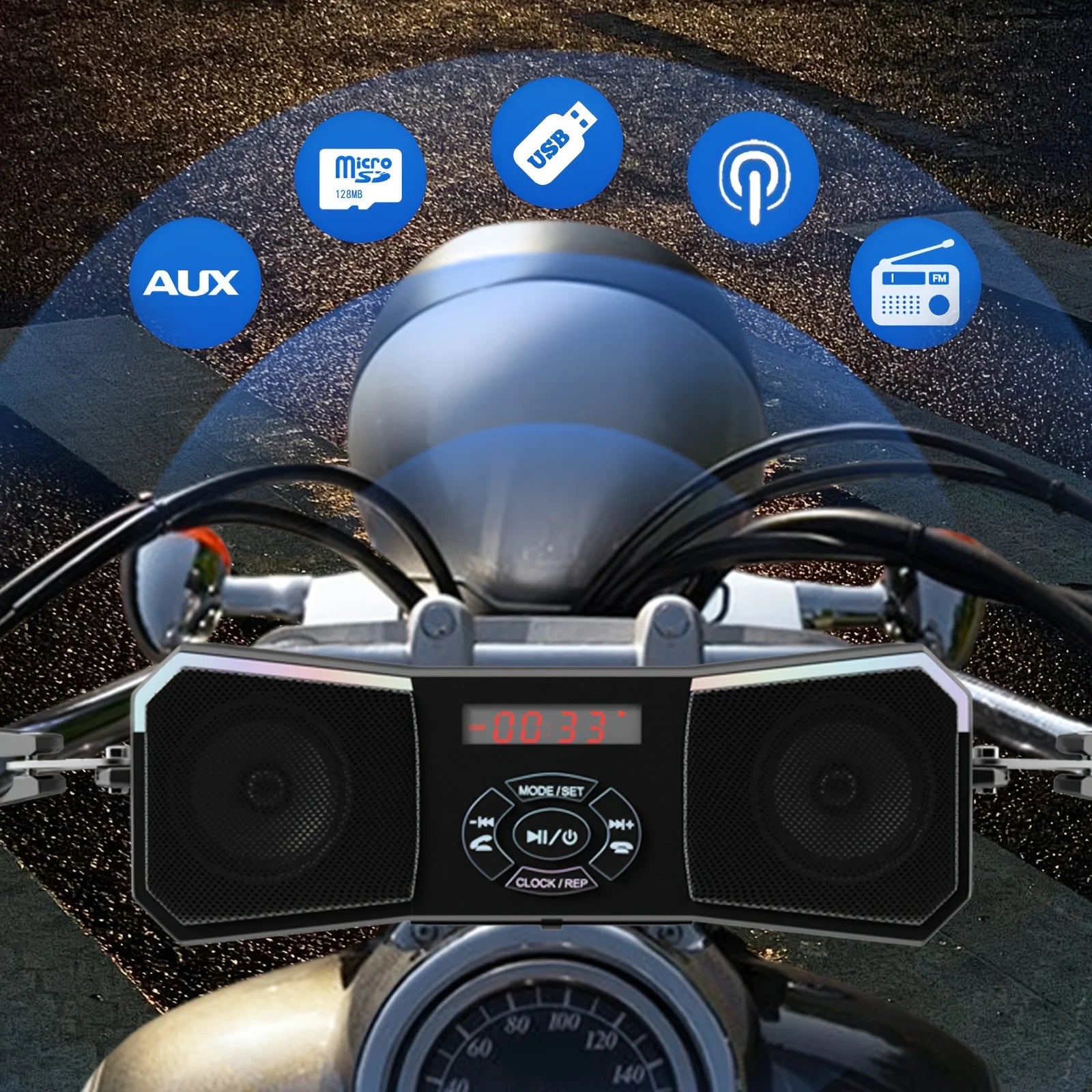 Motorcycle Speakers – Off-Road 12V Wireless Stereo with MP3 & FM Radio