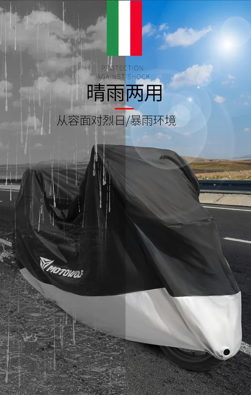 MOTOWOLF Oxford Waterproof Scooter Cover Universal All Weather Motorcycle Protector Anti UV Dustproof with Lock Holes – Polyester Taffeta Oxford Cloth M-4XL Silver Black 4 Season