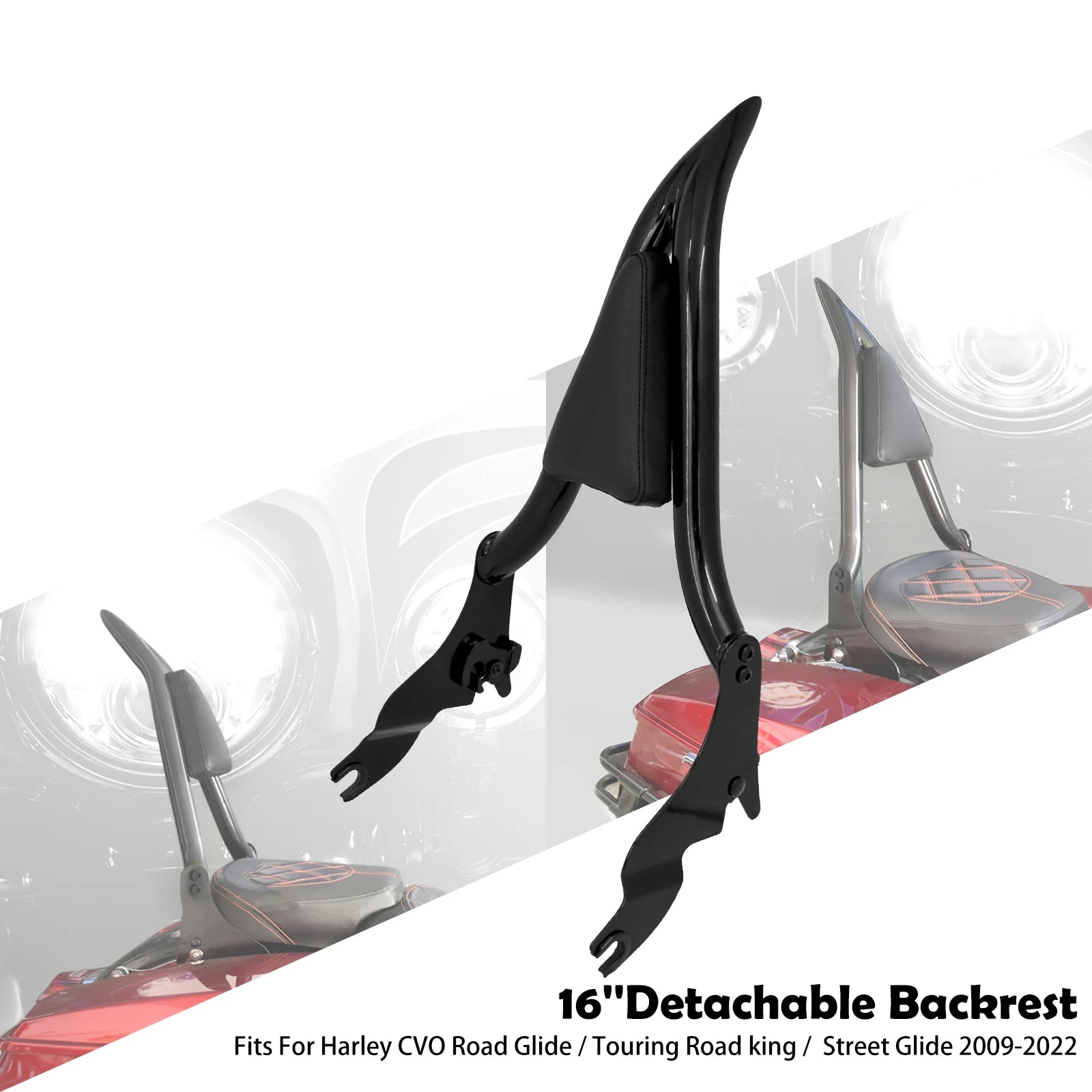Motorcycle 16'' Detachable Rear Passenger Backrests Sissy Bar Pad For Harley Touring CVO Road King Electra Street Glide 09-2025
