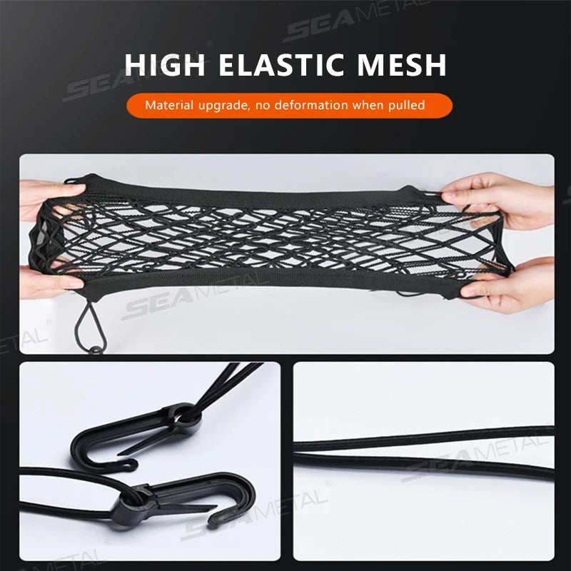 SEAMETAL Motorcycle Cargo Net High Elastic Double/Three Layer Motorcycle Net for Helmet Storage Cargo Luggage Net with Hooks