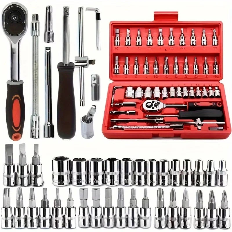 Chrome Vanadium Steel Socket Tool Set – 46Pcs (Red $30 / Black $28) or 151Pcs ($214) – Ratchet Wrench – Auto & Motorcycle Repair