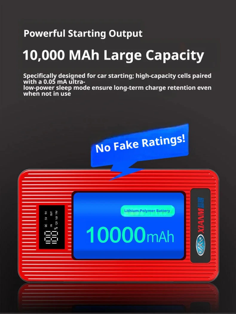 Minus Two 800A Car Jump Starter 12V – Emergency Battery Booster Power Bank with LED Light for Auto, Motorcycle & SUV (Petrol & Diesel)