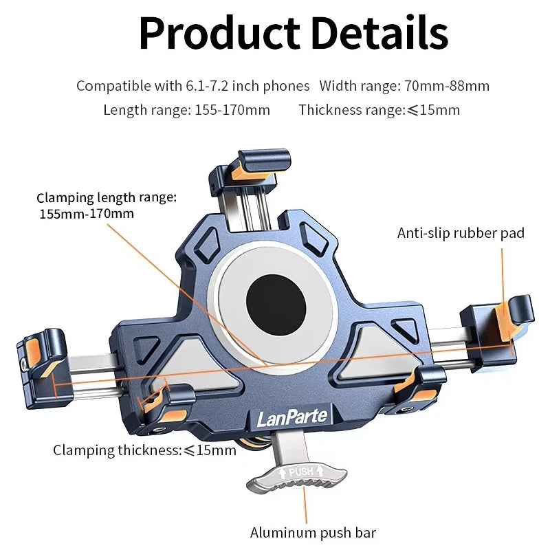15W Wireless Charger Metal Shockproof Motorcycle Phone Holder 4 Vibration Dampener Fast Charging Motorbike Bicycle Bike Stand