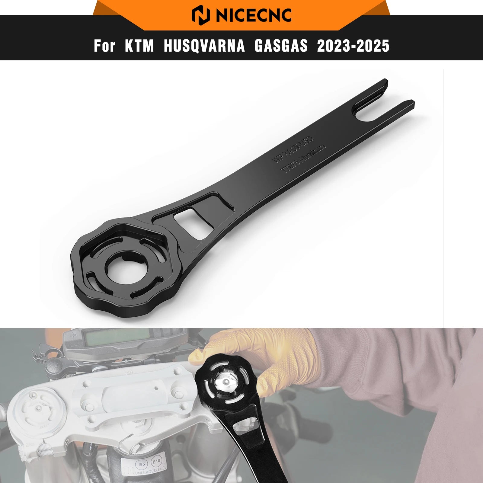 NICECNC 48mm Fork Cap Suspension Tool – WP XACT-USD Closed Cartridge – 7075 Aluminum – KTM / Husqvarna / GasGas 2023–2024 – $39