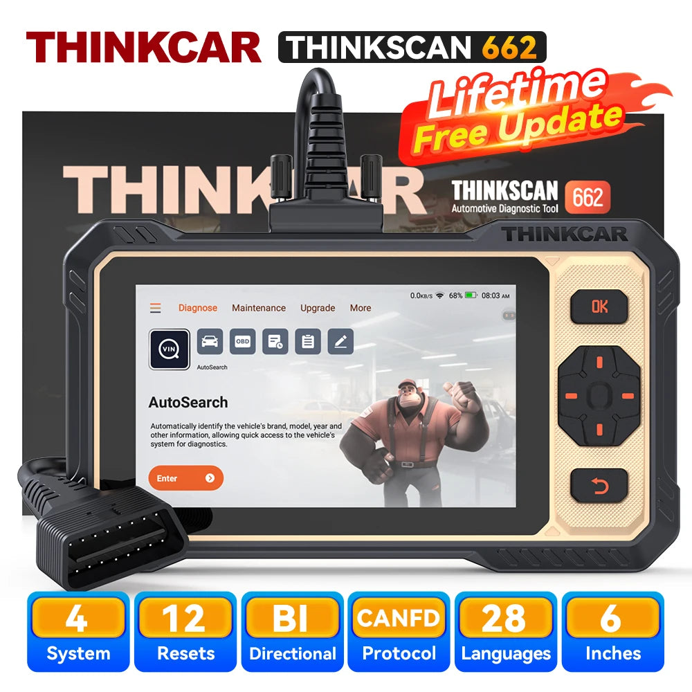 THINKCAR ThinkScan 662 Bi-Directional OBD2 Scanner – 12 Resets + CAN FD + FCA SGW – 153+ Brands – Lifetime Free Update – $300