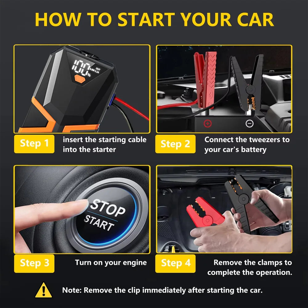 2000A Car Jump Starter – Portable Power Bank Battery Booster for 12V Petrol (6.0L) & Diesel (5.0L)