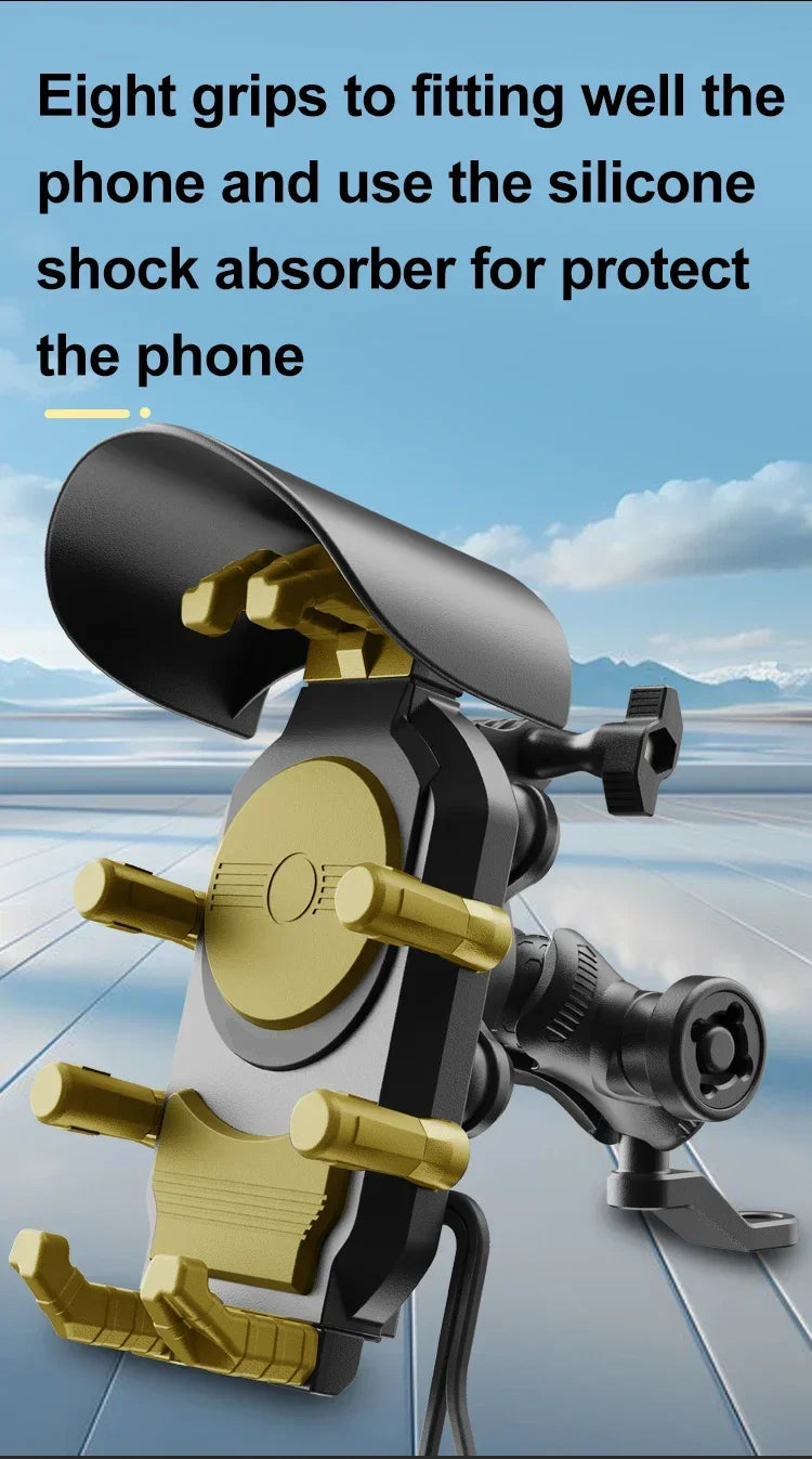 Shockproof Motorcycle Phone Holder 15W Wireless Charger & 18W USB 30W Type C Fast Charging Motorbike Bicycle Bike Scooter Stand