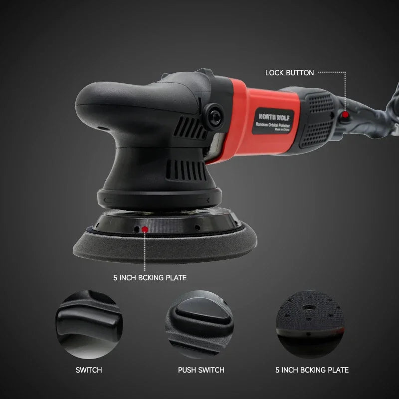 DETAILING North Wolf 900W Dual Action Car Polisher – 15mm / 21mm Orbit – 5" / 6" Pad – 6-Speed – 110V US / 220V EU – Machine Only or Set – CE Certified – $171–305