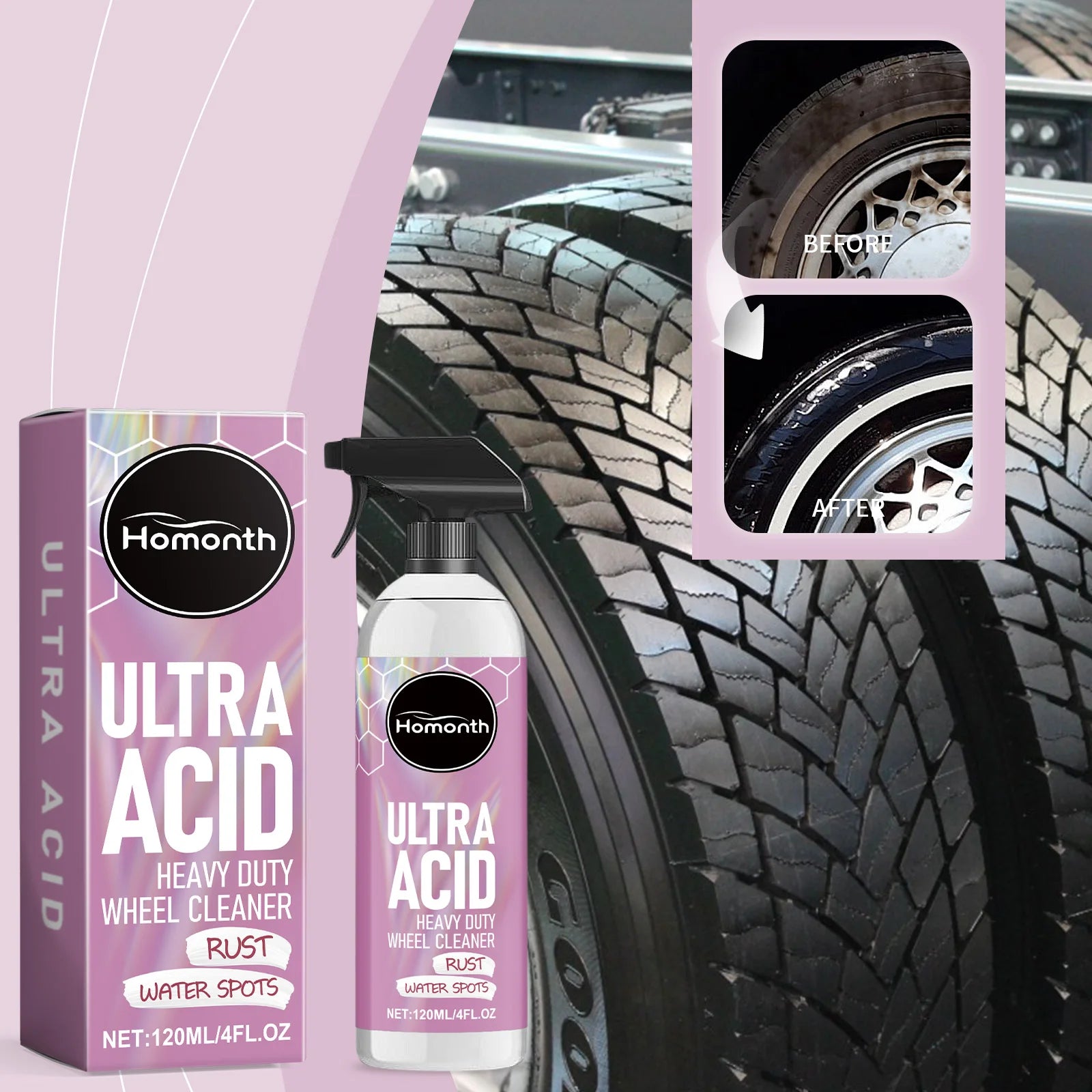 Powerful Wheel Cleaner Spray 120ml – Industrial-Strength Foam Cleaner Brake Dust Remover Anti-Aging Dirt Repellent – 1pc / 3pc – $16–32