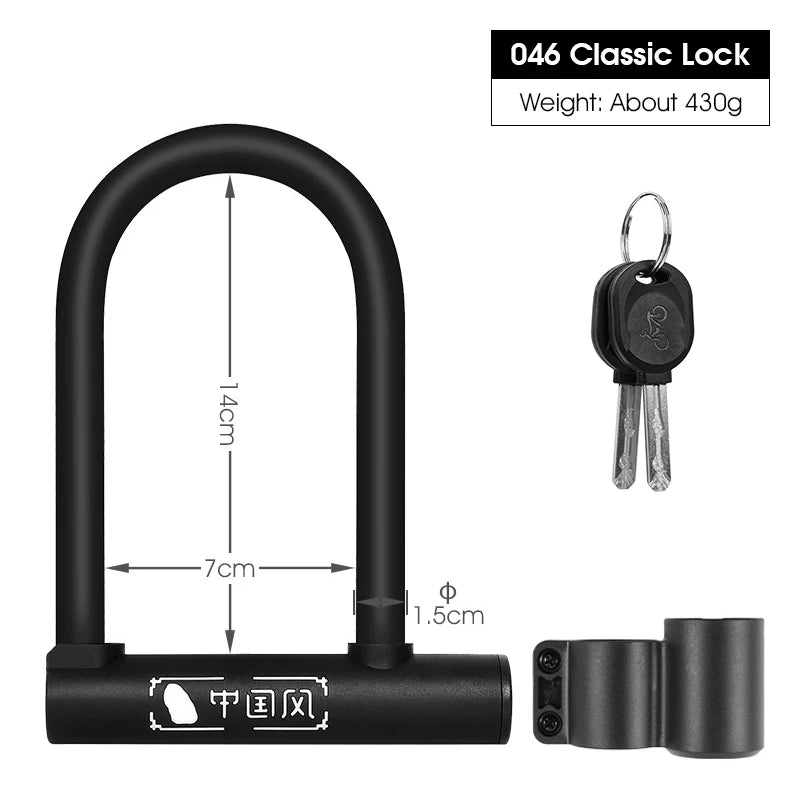 West Biking Bicycle U Lock MTB Road Bike Padlock Portable Anti-Theft Safety Motorcycle Scooter Cycling Lock Bicycle Accessories – Classic-046 Carbon Steel Zinc Alloy 18x13cm Black