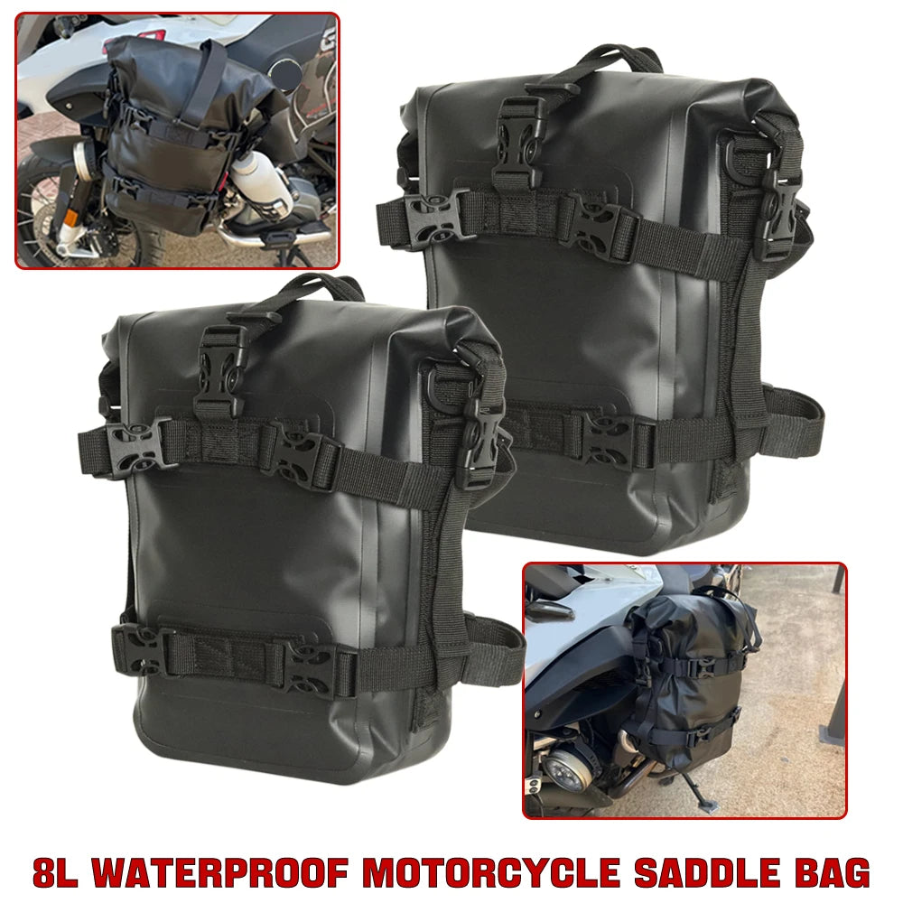 WUMFIRE Motorcycle Bumpers Bag Waterproof 5L-8L Motorcycle Side Frame Bag Motorcycle Crash Bar Bag Universal Saddlebag Tools Storage Bag for BMW R1250GS Honda Suzuki Yamaha – Black (1PC / 2PCS)