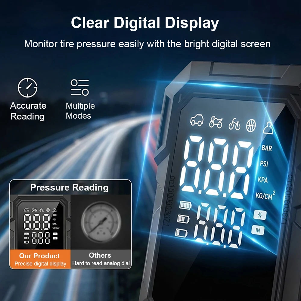 Portable Air Compressor – Cordless Tire Inflator with Digital Display