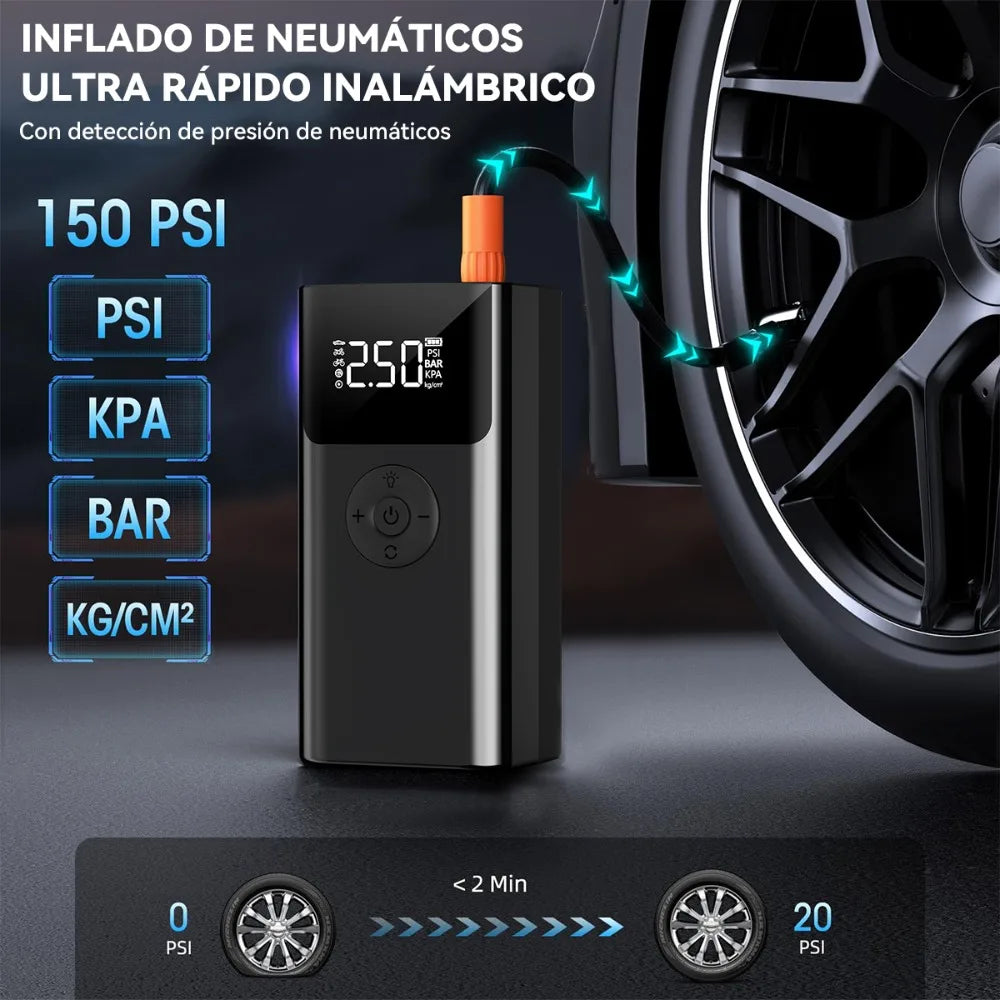 4-in-1 Jump Starter 1000A 12V – Wireless Tire Inflator, LED SOS Light & Power Bank for Car, Motorcycle & Bicycle