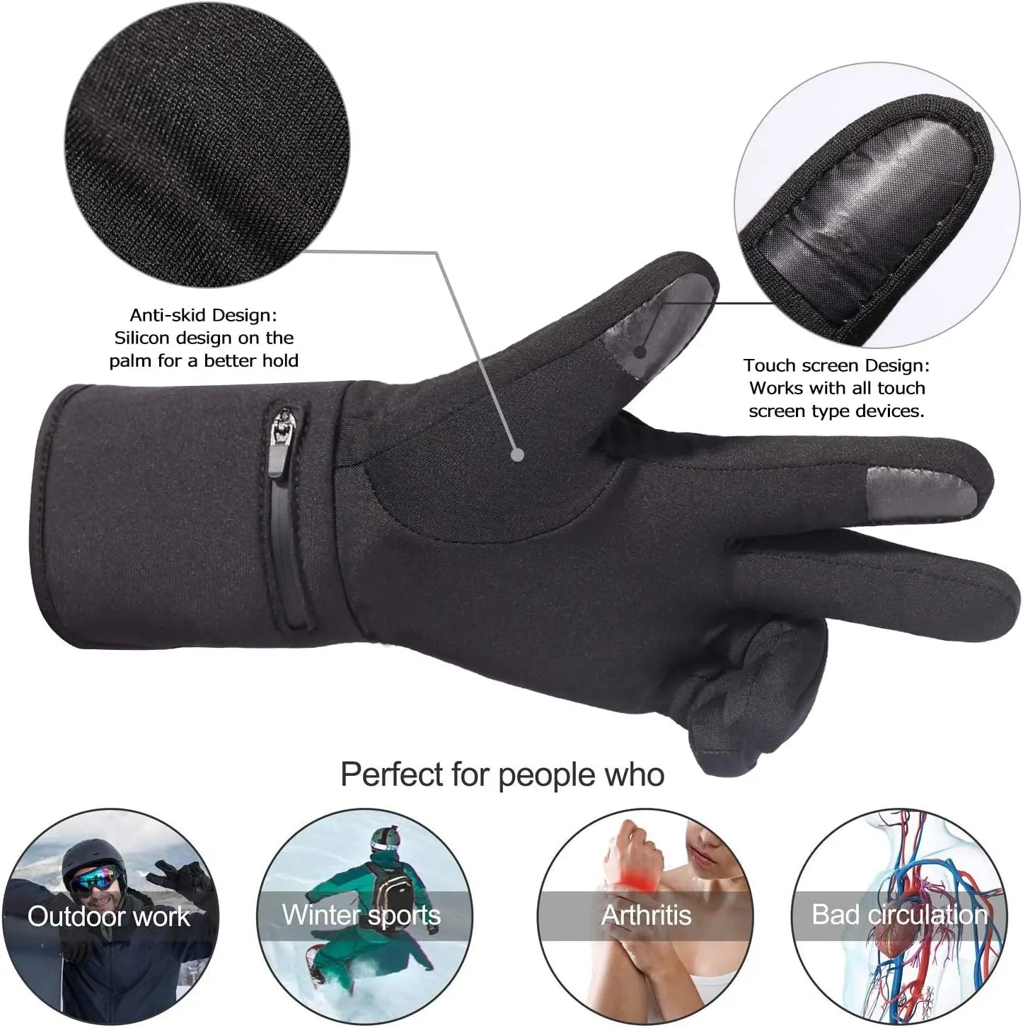 Rechargeable Electric Heated Glove Liners for Men Women Battery Heating Ski Snowboarding Hiking Cycling Thin Gloves Hand Warmer
