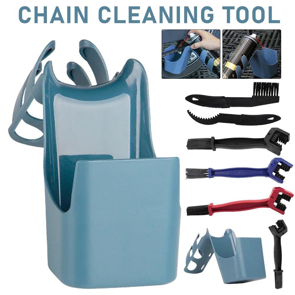 4-in-1 Motorcycle & Bicycle Chain Cleaning Kit – Oil Storage Box Anti-Spray Chain Scrubber & Lubrication Tool – Blue – from $8