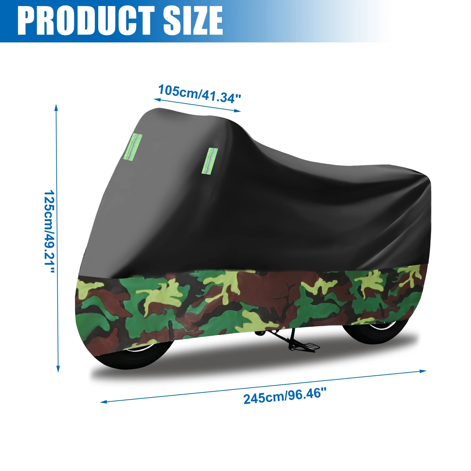 UXCELL Waterproof Camouflage Motorcycle Cover M-XXXXL Outdoor Full Coverage Rain Dust Resistant Motorbike Protective Cover – Fleece Waterproof Cloth 4 Reflective Strips 2 Lock-Holes Universal Fit