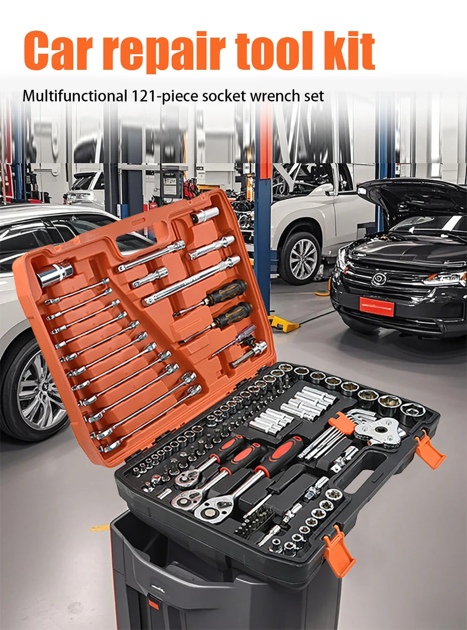 tungfull 121-Piece Chrome Vanadium Steel Socket Ratchet Wrench Set – Auto & Motorcycle Repair – Storage Box – $188