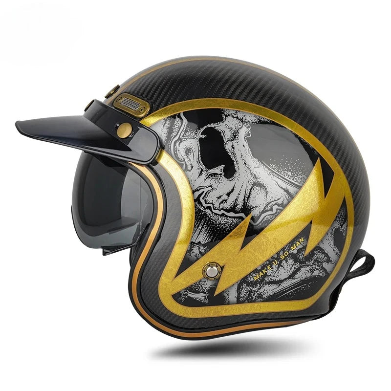 Open Face Helmets – DOT Approved Retro Motorcycle Helmet, Carbon Fiber Style with Visor for Men