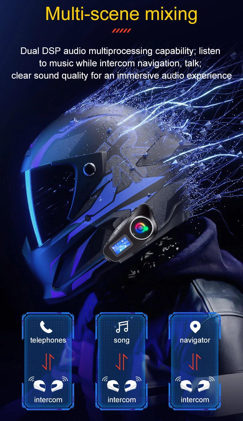 Q58 Max Motorcycle Bluetooth Intercom – 500m Helmet Communication