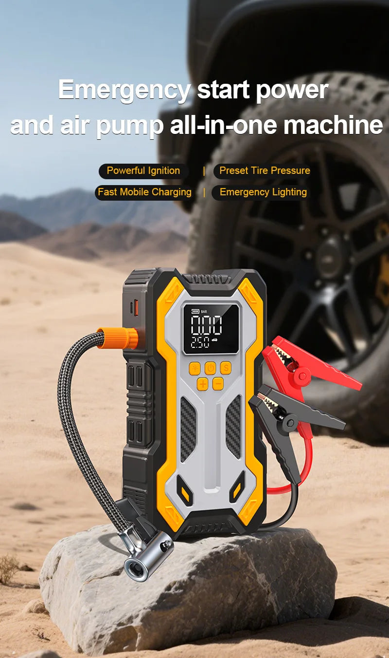 Motorcycle Jump Starter with Air Compressors LCD Screen 30000mAh Portable Booster Charger 7000A Powerful Motorcycle Battery Starting Device