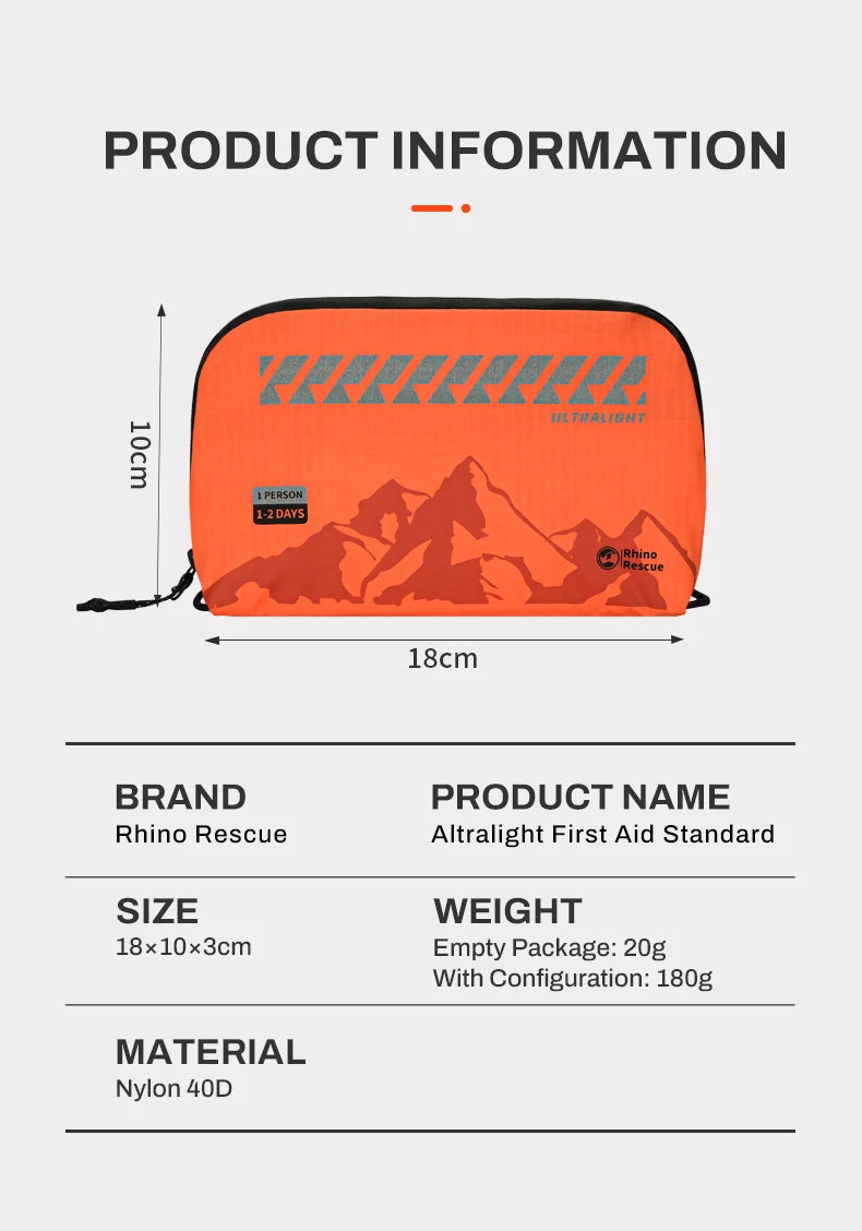 RHINO RESCUE Outdoor Travel First Aid Kit, Lightweight, Portable and Waterproof, Suitable for Hiking, Climbing, Car and Cycling