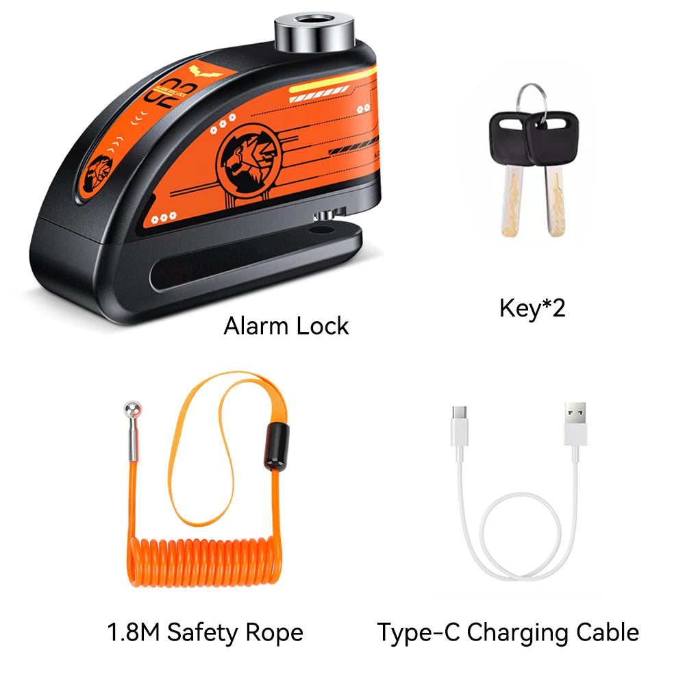 Elecpow Rechargeable Motorcycle Bicycle Scooter Alarm Disc Brake Lock Waterproof Anti-Theft Reminder Cable – 120dB USB-C IP67 7mm 285g CE FCC RoHS – With or Without Rope