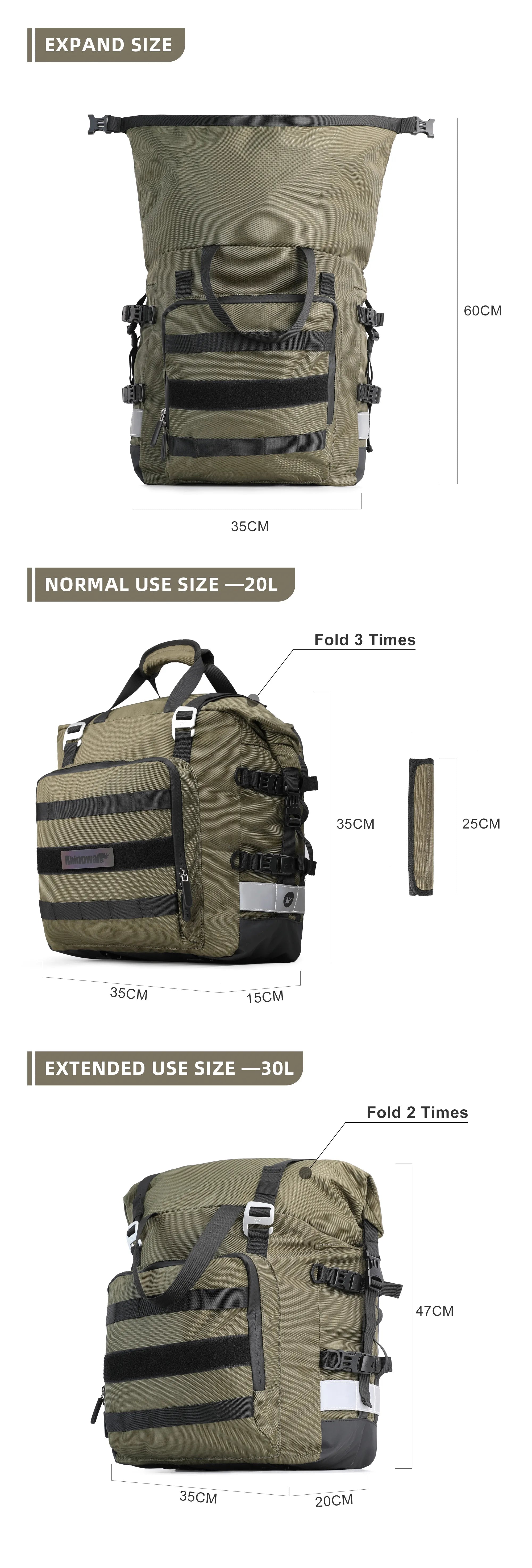 Rhinowalk Motorcycle Side Saddle Bag 20L Universal with Removable 100% Waterproof Inner Bag Motorbike Travel Luggage Accessories – Black / Olive (1PC)
