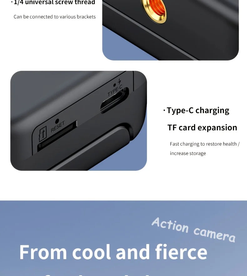 4K HD Flip Screen Thumb Action Camera 20MP Sony Sensor Anti-Shake Wide-Angle Vlog Cycling Camcorder 32GB USB Charging Lightweight Portable POV Camera for Outdoor Travel Cycling