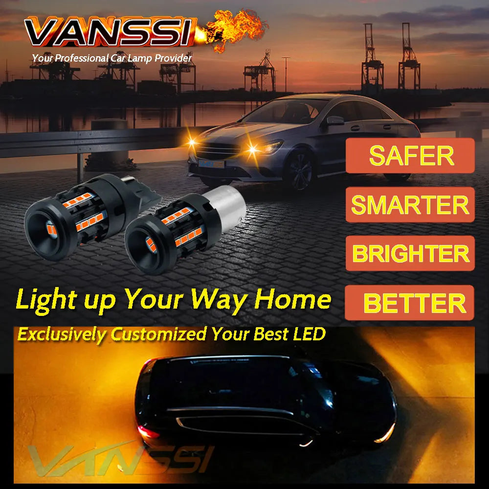 LED Turn Signal Bulbs – 1156 BA15S T20 7440 CANBUS Amber Yellow