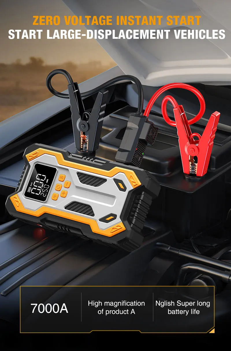 Motorcycle Jump Starter with Air Compressors LCD Screen 30000mAh Portable Booster Charger 7000A Powerful Motorcycle Battery Starting Device