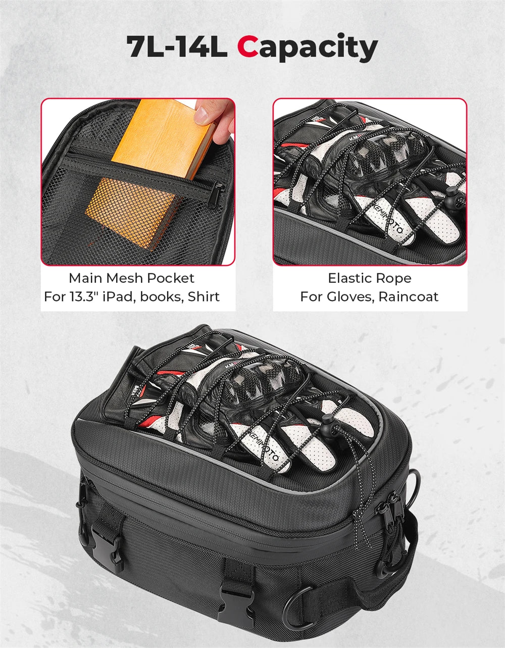 Motorcycle Backpack – KEMIMOTO Waterproof 7L–12L Expandable Riding Bag
