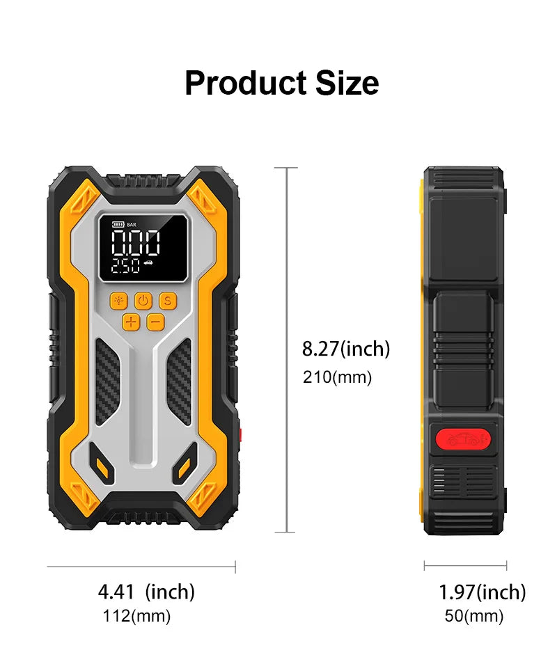 Motorcycle Jump Starter with Air Compressors LCD Screen 30000mAh Portable Booster Charger 7000A Powerful Motorcycle Battery Starting Device