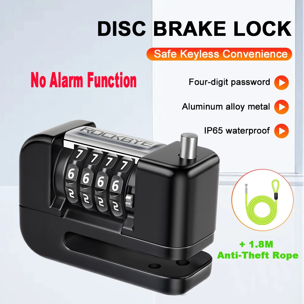 Extractme Motorcycle Alarm Disc Brake Lock Security Moto Wheel Disk Padlock Waterproof 120dB Anti-Theft – Fingerprint / Combination / Charging Style – USB-C – 7mm – With or Without Rope
