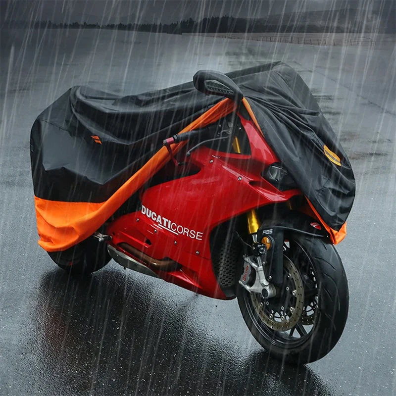 For KTM Ready to Race ADV Duke 390 690 790 890 1190 RC Motorcycle Cover Waterproof Outdoor Scooter UV Protector Dust Rain Cover – 210D Polyester Taffeta PU Silver Orange Elasticized Hem M-4XL
