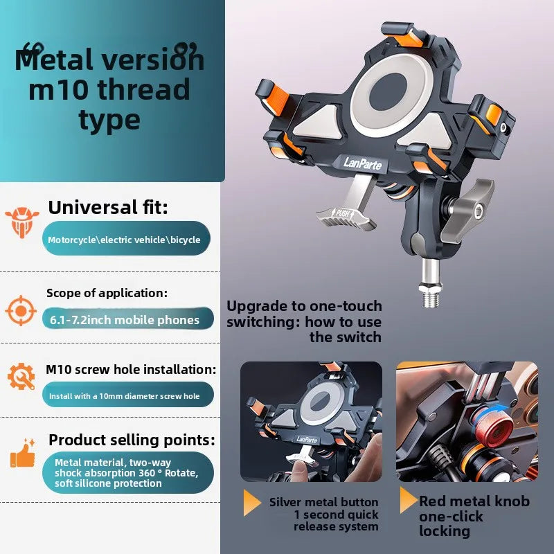 Metal Shockproof Motorcycle Phone Holder 4 Vibration Dampener 15W Wireless Charger Fast Charging Motorbike Bicycle Bike Stand