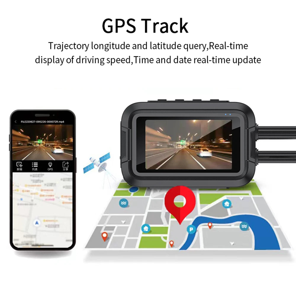 Kocam Dual 1080P Motorcycle Dash Cam IP66 Waterproof 3" IPS WiFi GPS Front Rear Motorcycle Camera DVR Black Box G-Sensor Super Capacitor Remote Control
