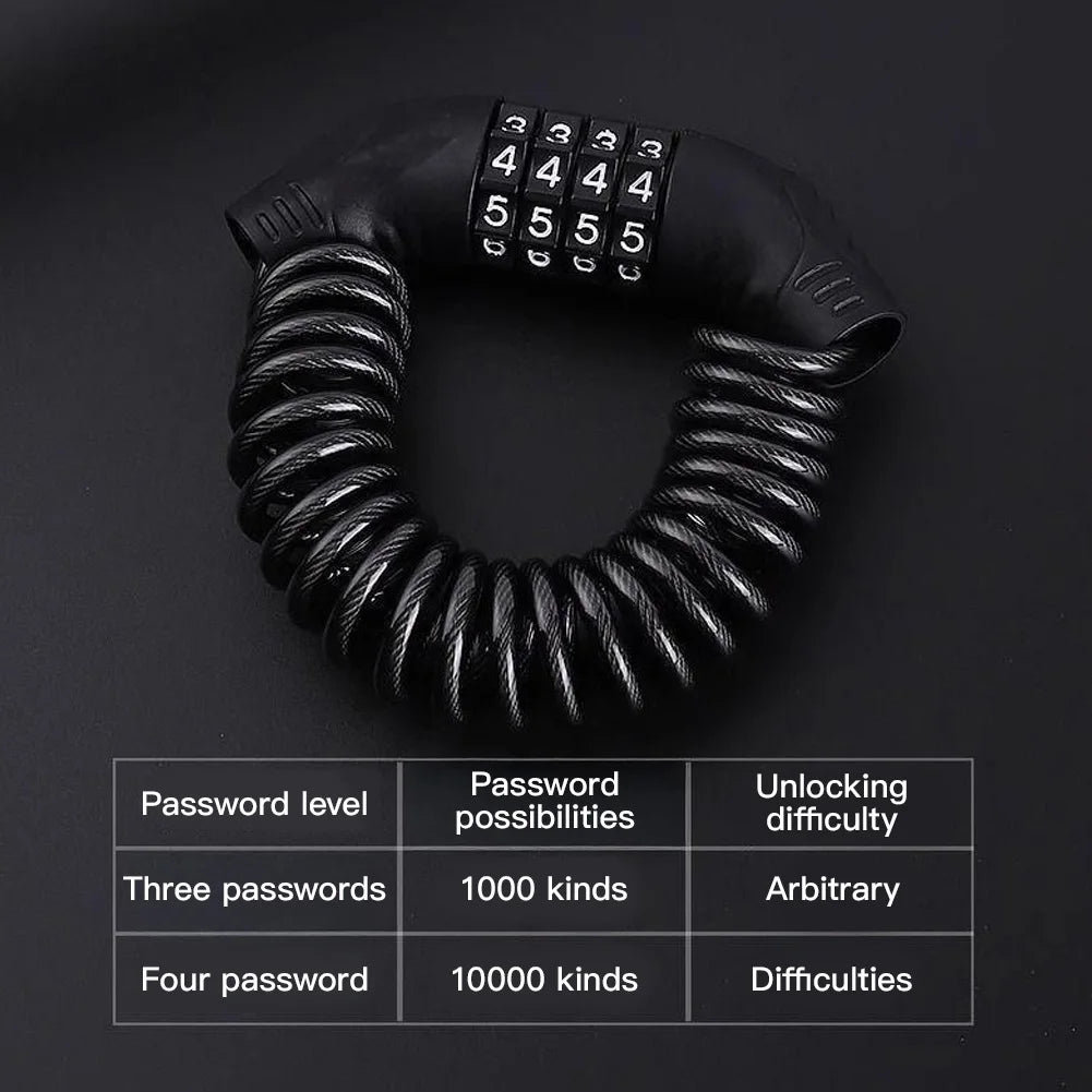 Motorcycle 4-Digit Password Combination Chain Lock Bicycle Anti-Theft Helmet Safety Lock Portable Durable Wire Cable Lock
