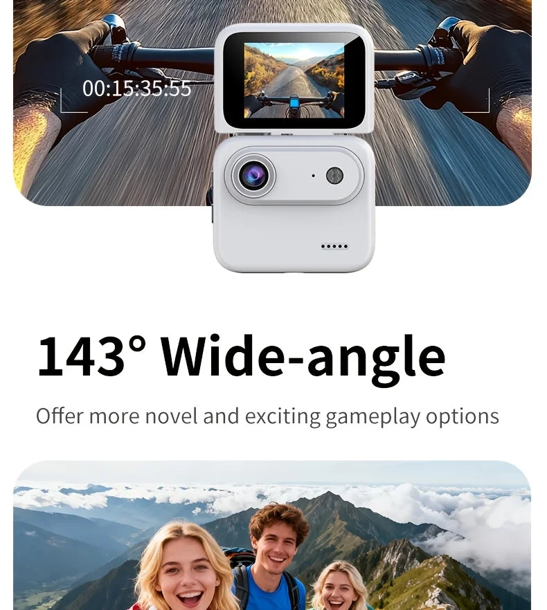 4K HD Flip Screen Thumb Action Camera 20MP Sony Sensor Anti-Shake Wide-Angle Vlog Cycling Camcorder 32GB USB Charging Lightweight Portable POV Camera for Outdoor Travel Cycling