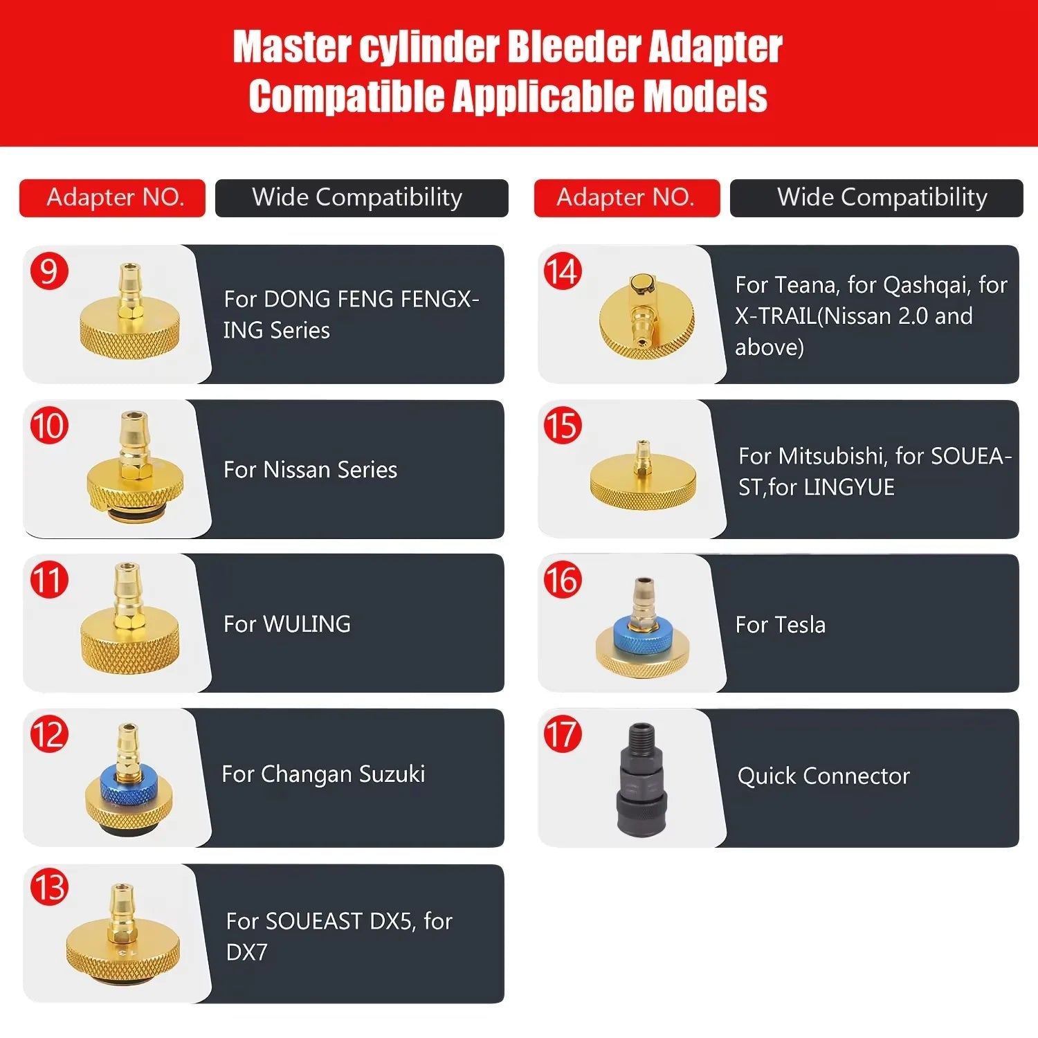 17-Piece Brake Fluid Bleeder Adapter Kit