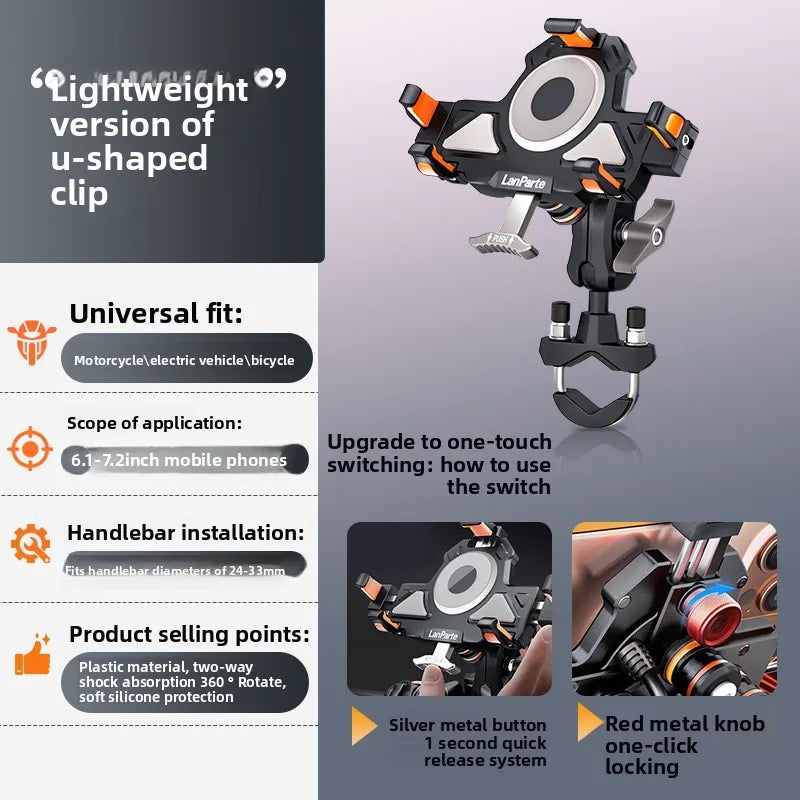 Metal Shockproof Motorcycle Phone Holder 4 Vibration Dampener 15W Wireless Charger Fast Charging Motorbike Bicycle Bike Stand
