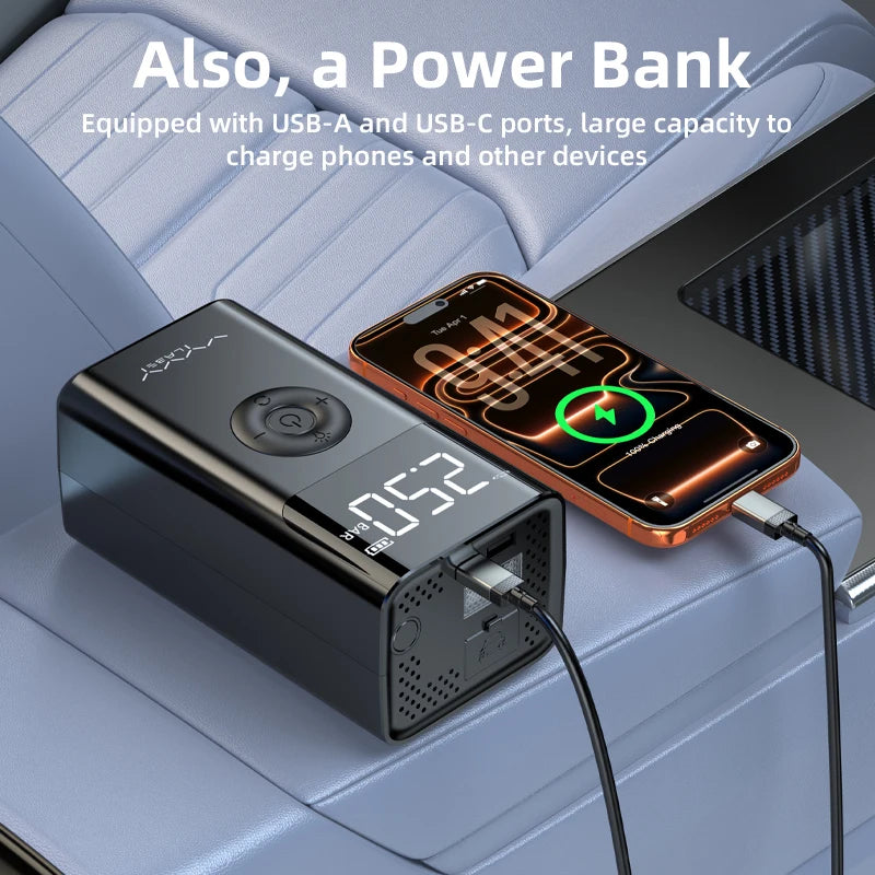 Motorcycle Jump Starter 12V 600A with Air Compressor Portable Power Bank Tyre Inflator LED Lighting Battery Booster