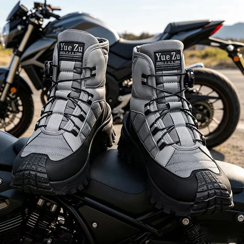 Riding Boots – Knob-Adjustable High-Top Motorcycle Boots, Waterproof Anti-Collision & Non-Slip